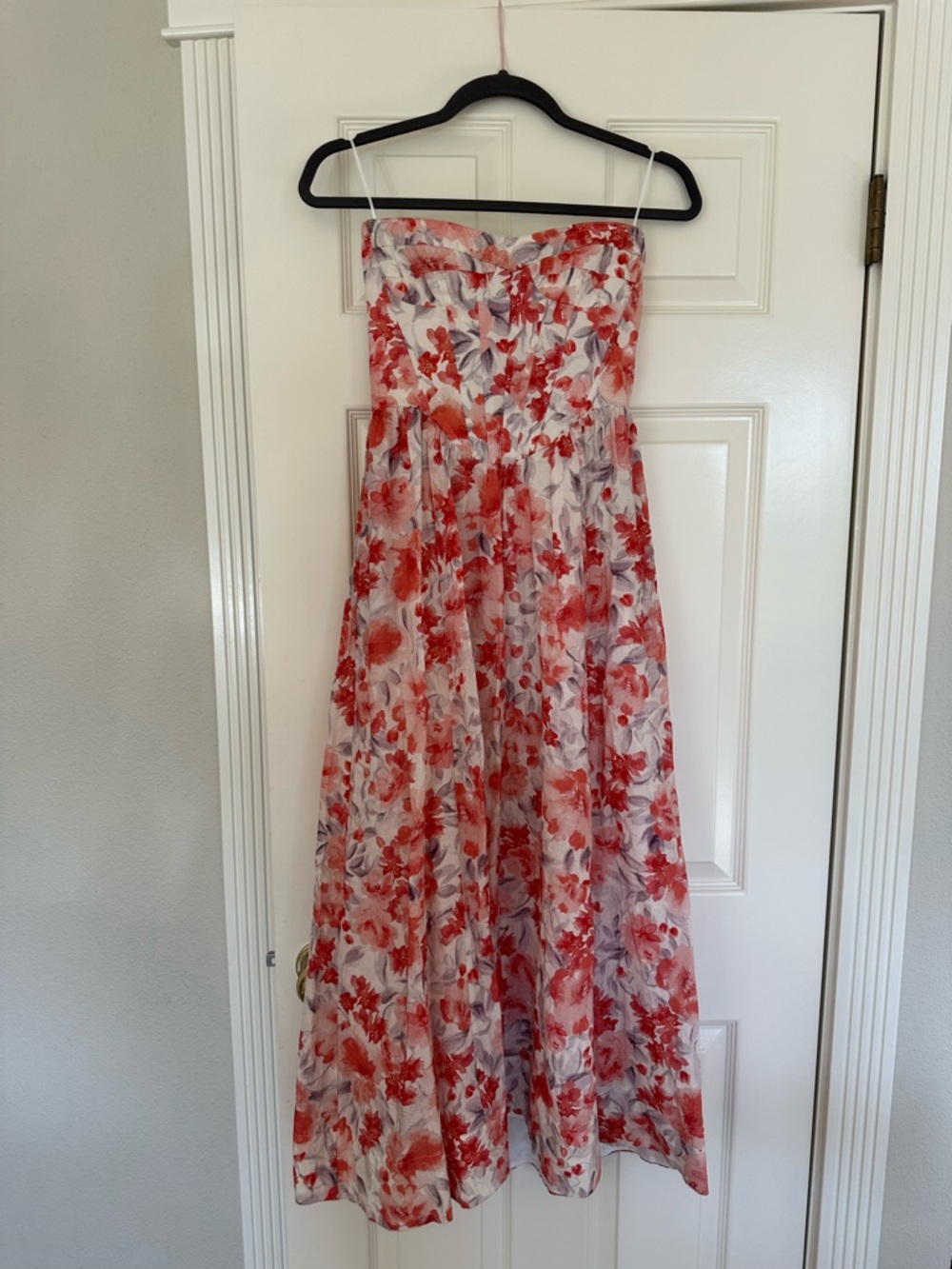 Strapless Floral Maxi Dress in Red & White
